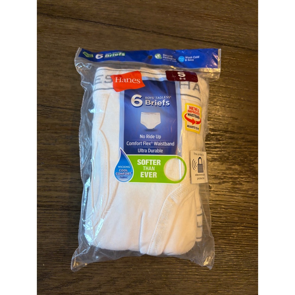 Hanes Briefs Boys Size S 6-8 White 6-Pack Tagless Cool Comfort Flex Waistband